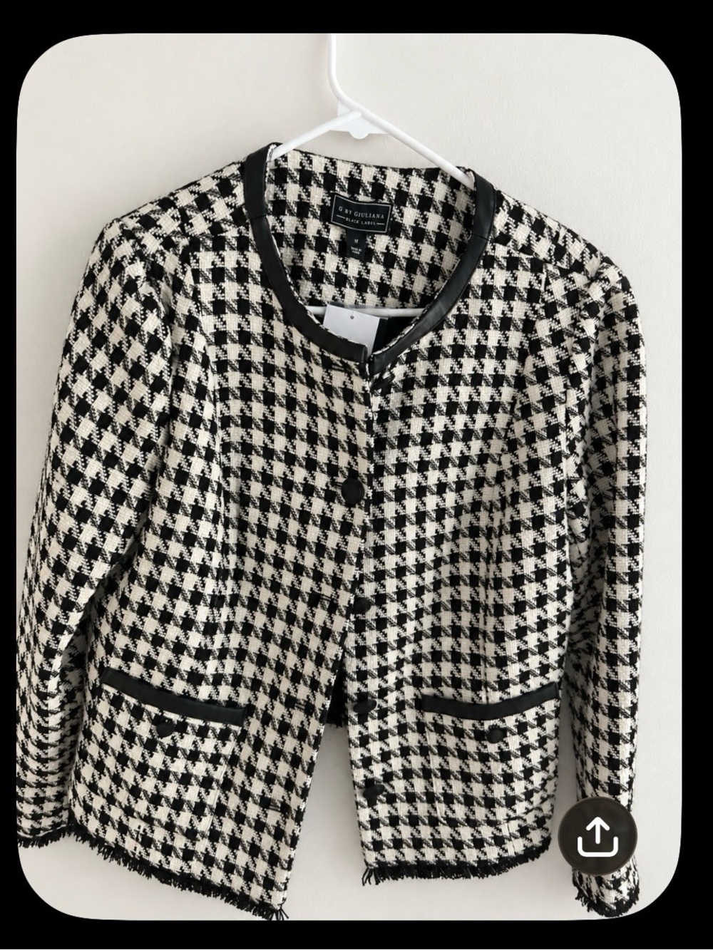 G by Giuliana Black and White Houndstooth Tweed Blazer